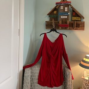 RED BOSTON PROPER COLD SHOULDER LONG SLEEVE TOP